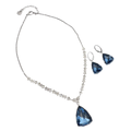 Genuine rhodium plated denim blue Austrian Swarovski crystal pendant necklace and earring set. 