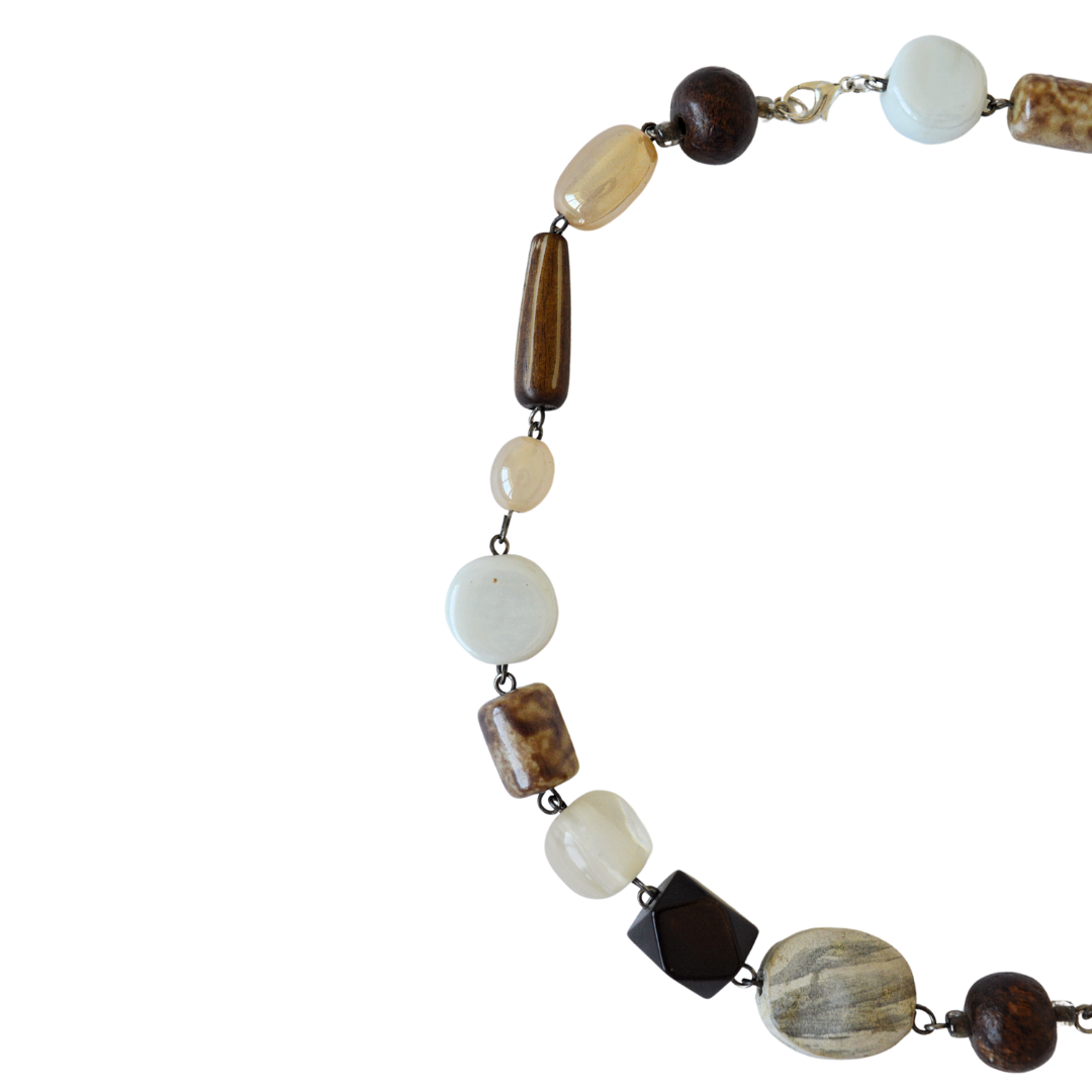 Upcycled Mixed Neutral Chunky Beaded Necklace
