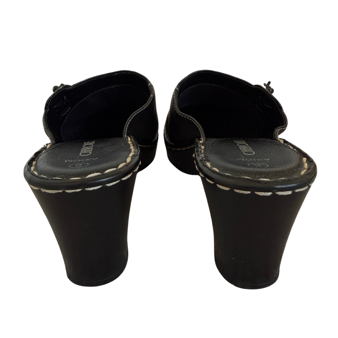 Cherokee Black Stitched Heeled Mule Clogs | 8