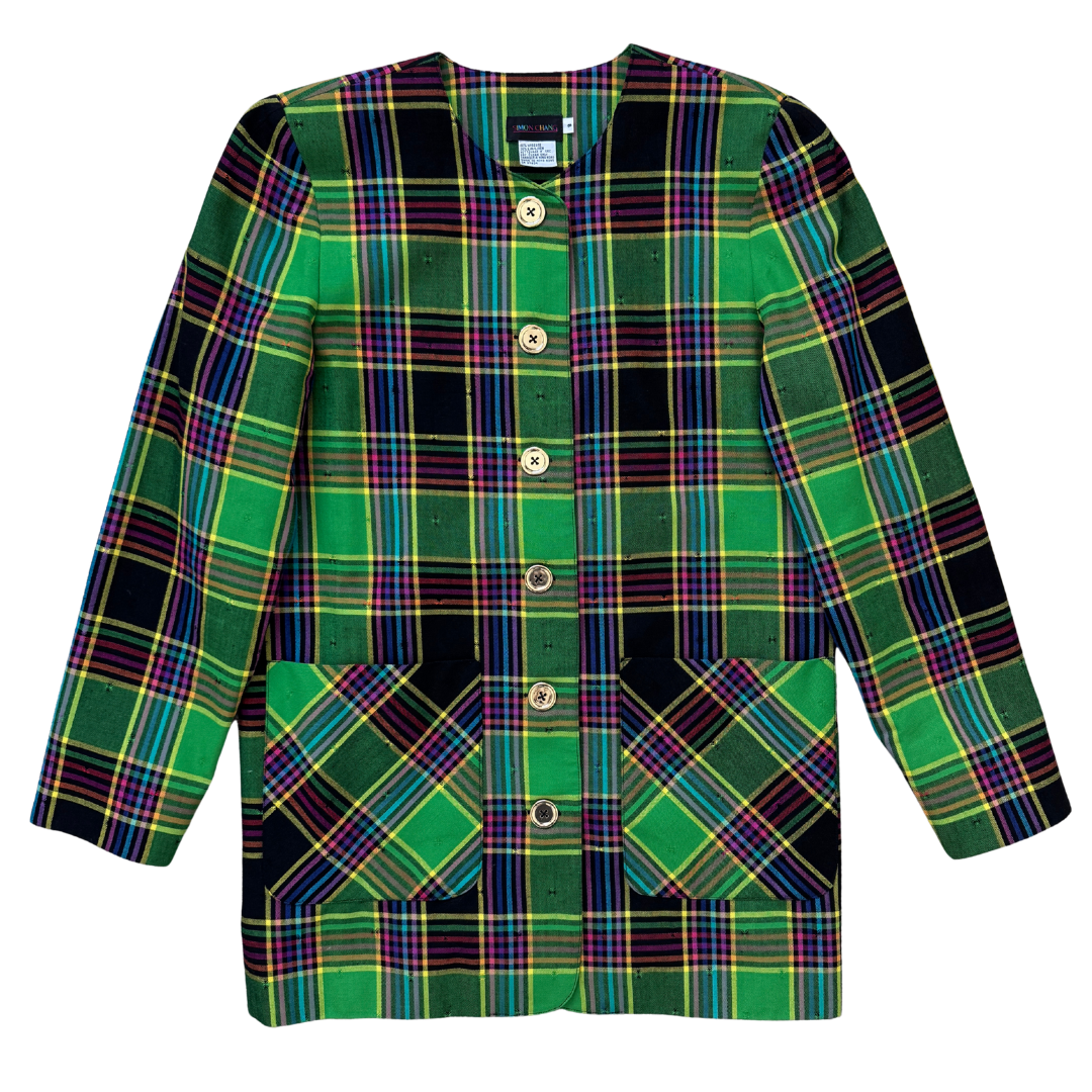 Simon Chang Neon Plaid Blazer | Medium-Large