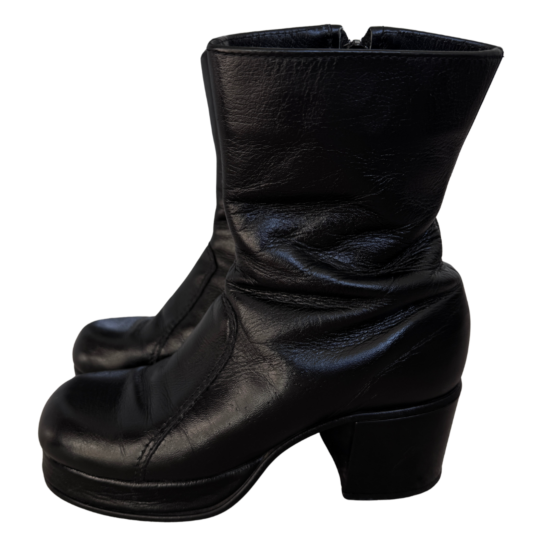 70s Black Leather Platform Boots | Men's 7, Women's 8