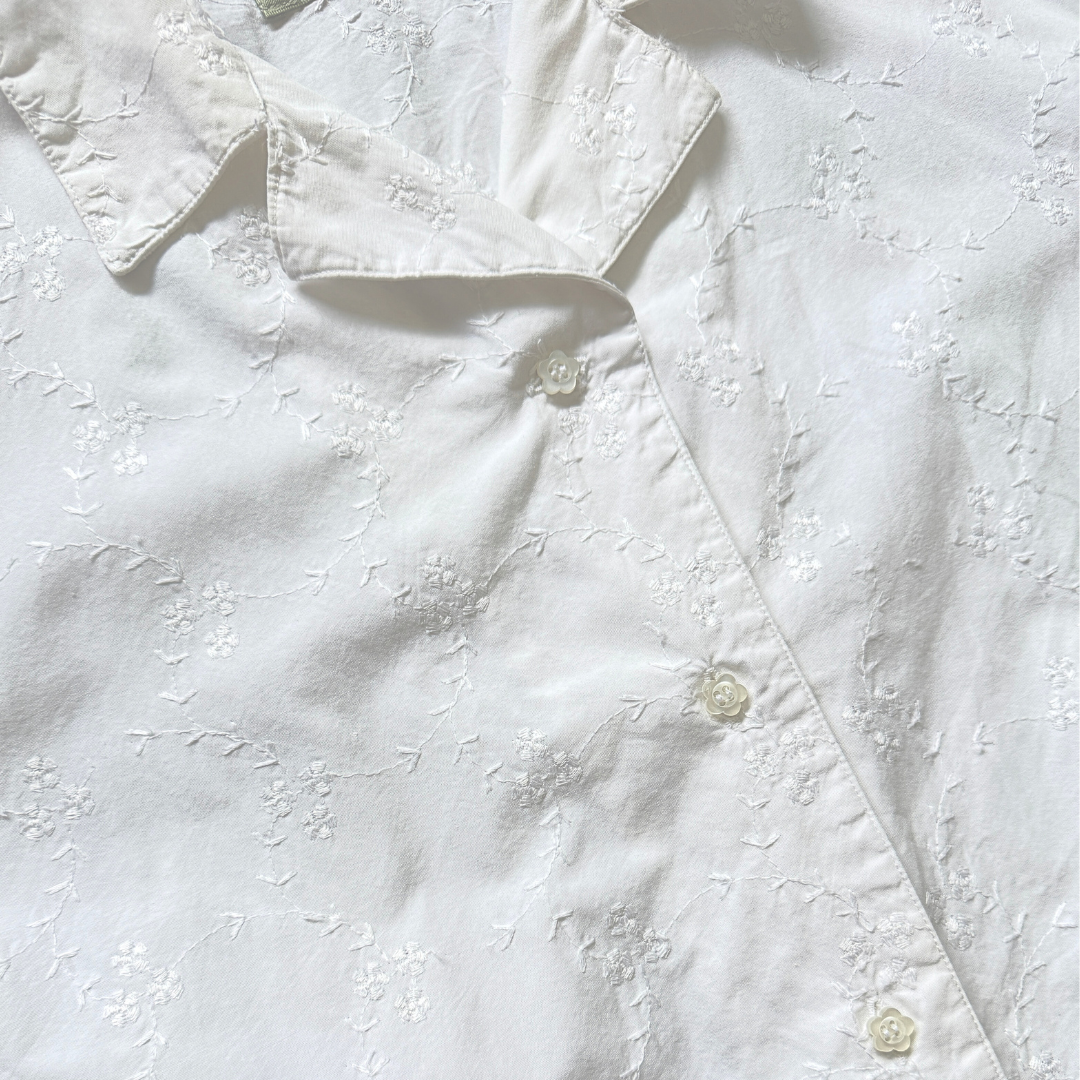 Weekend Edition White Blouse with Dainty White Embroidery | Large