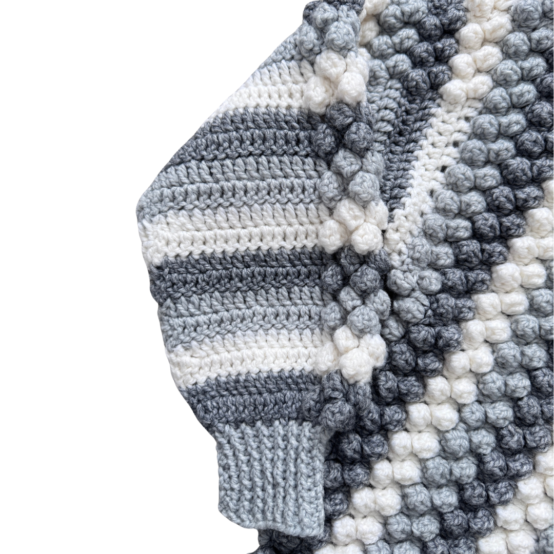 Grey and White Striped Bubble Knit Cardigan | Extra-Small / Small