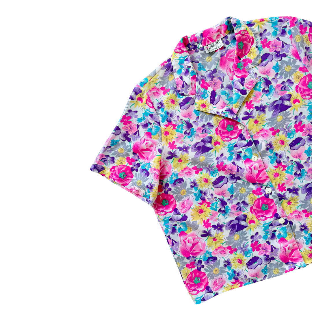 D'Allaird's Bright Pink and Purple Floral Blouse | Extra-Large
