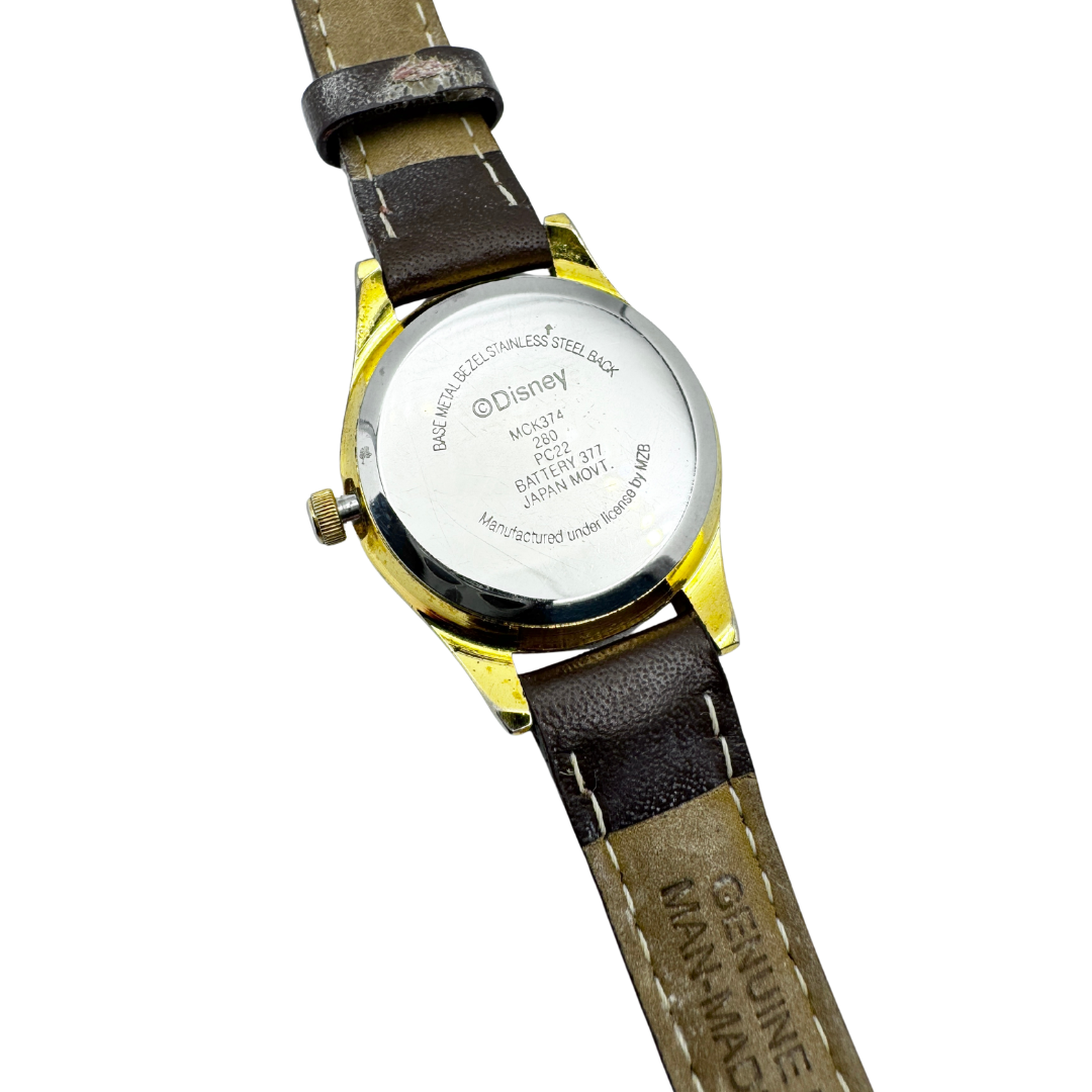 90s Disney Mickey Mouse Watch with Brown Leather Band