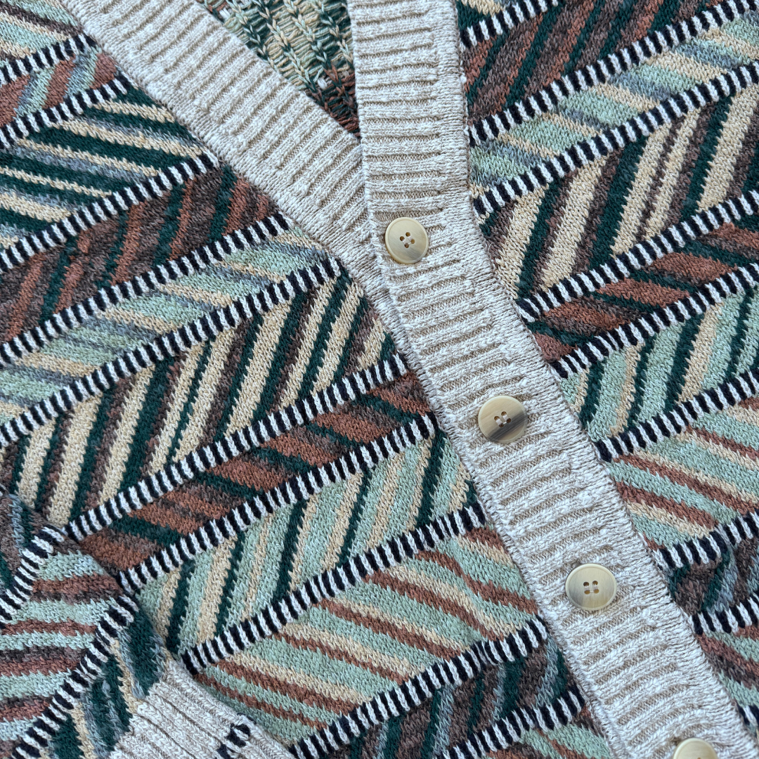 Tricots St. Raphael Geometric Striped Cardigan | Medium-Large