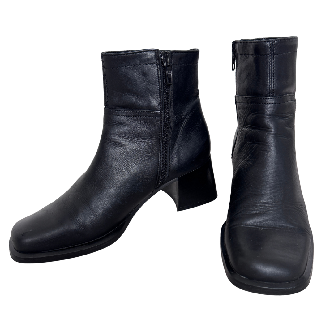 Feet First Italy Black Square Toe Leather Boots | Size 37 / Women's 7