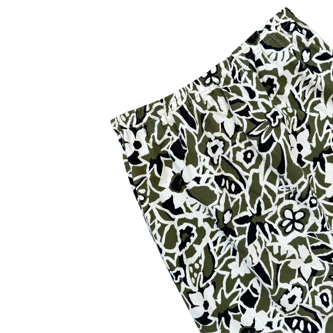 Bold Green and Black Floral Skirt | Medium