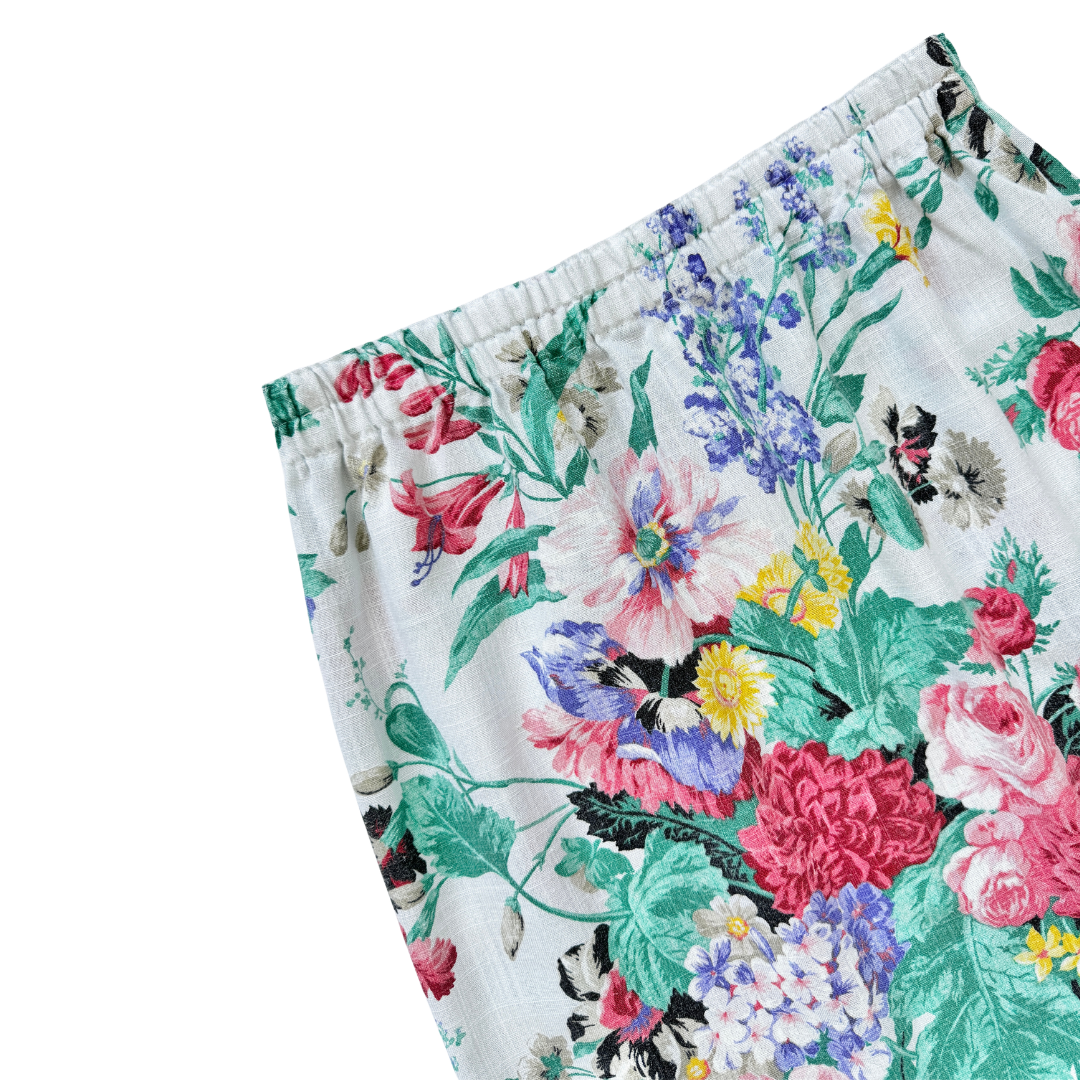 Rose and Floral Linen Skirt | Medium