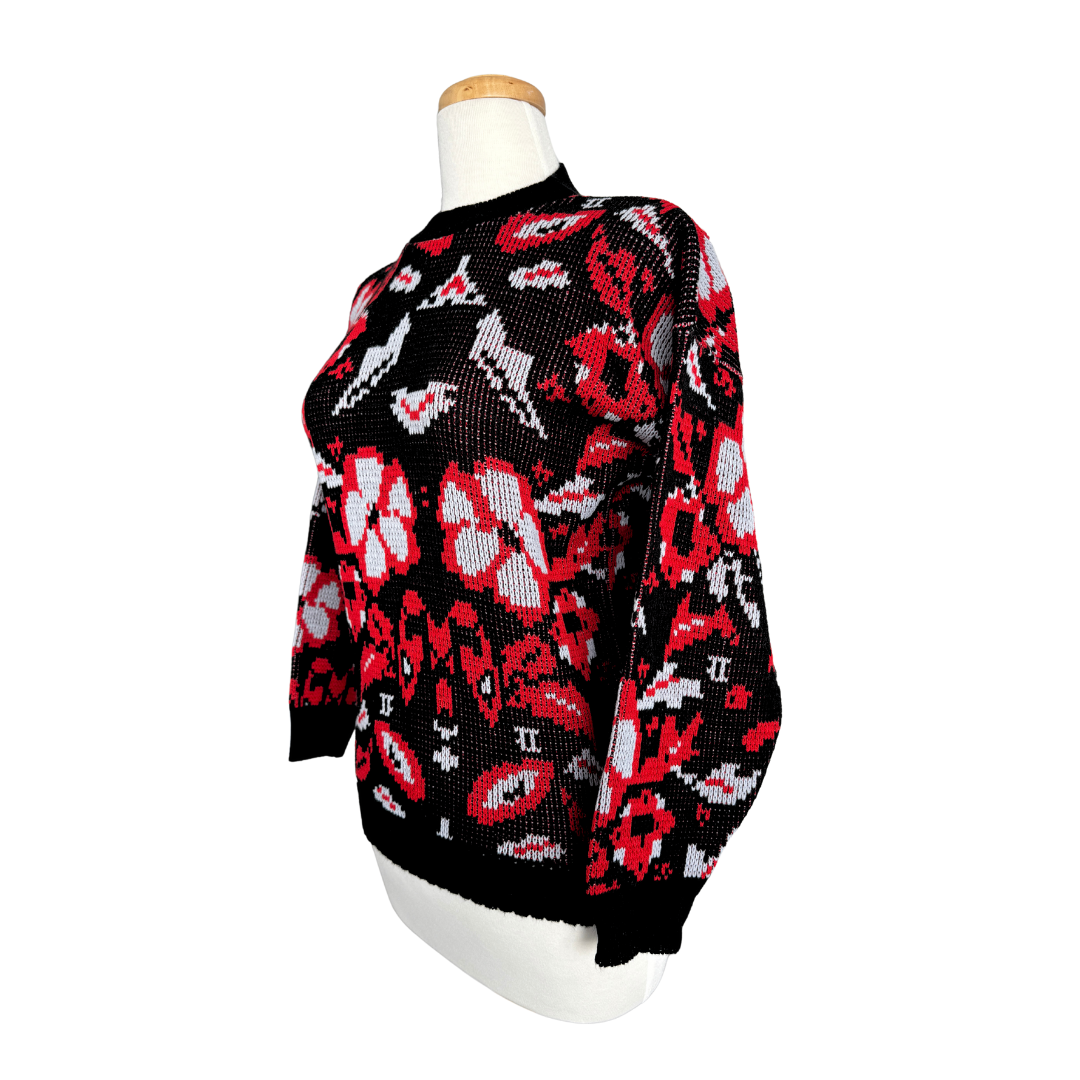 Cicely Black and Red Floral Sweater | Small