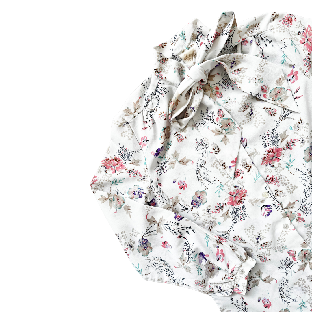 Sears Floral Tie-Neck Blouse | Medium