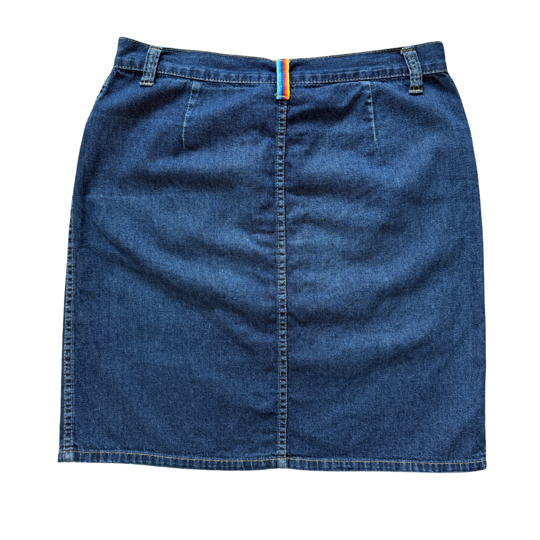 Billabong Dark Denim Mini Skirt with Rainbow Detail | Large