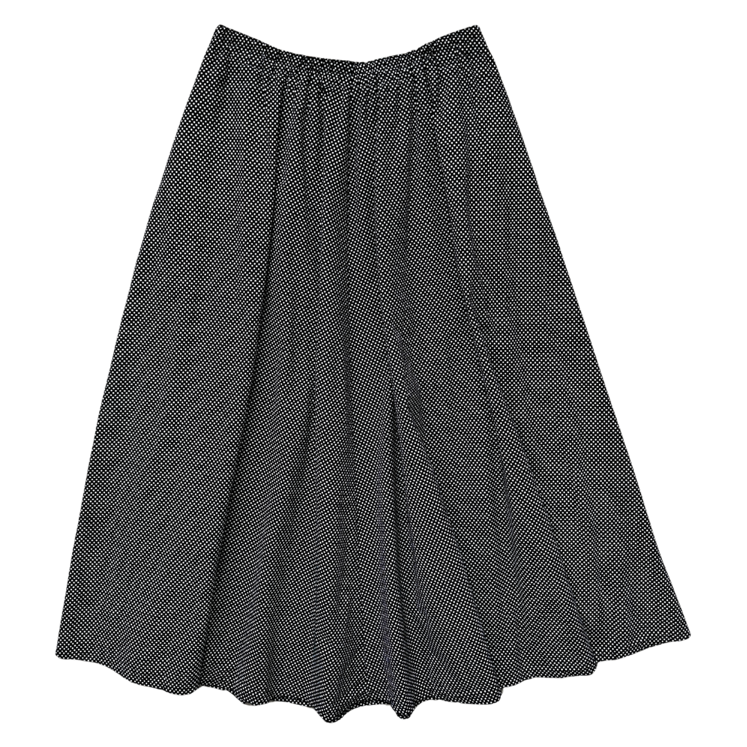 Vintage 80s Black Cotton Maxi Skirt with White Polka Dots | Medium