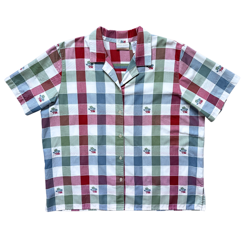 Vintage 1990s Alfred Dunner Checkered and Floral Blouse | 2x-3x | Plus Size