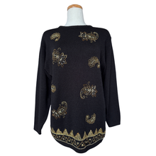 Load image into Gallery viewer, Cleo Black and Gold Beaded Paisley Sweater | Medium - Large
