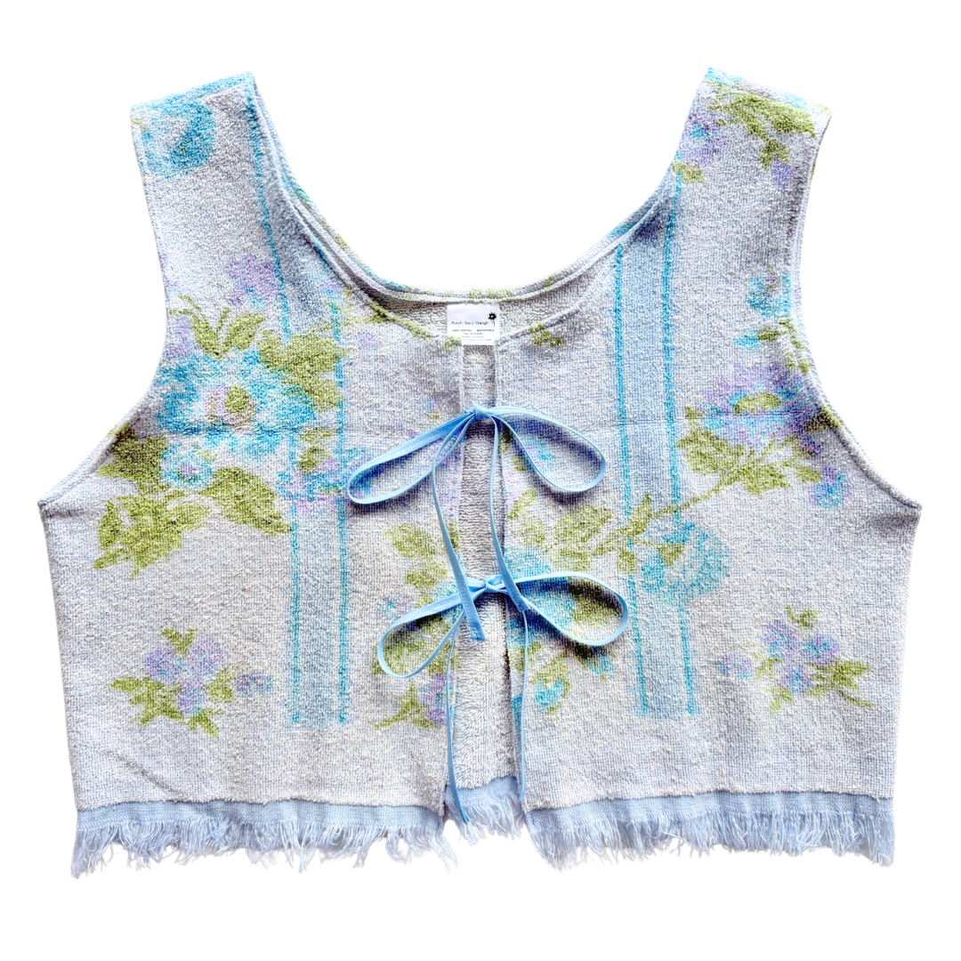 Recycled Periwinkle Blue Floral Tie-Front Towel Vest | Extra-Large