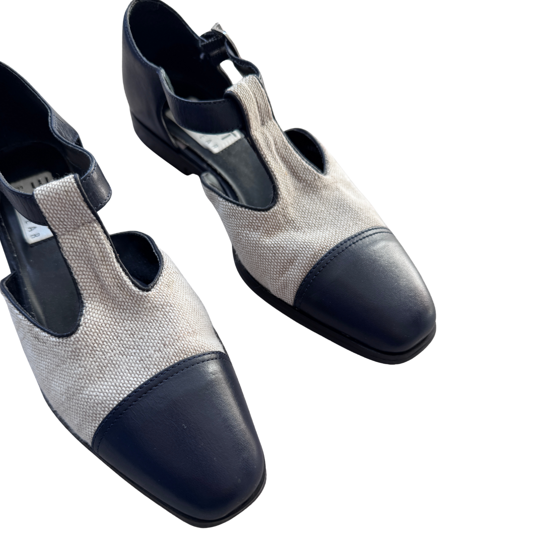 Esprit Leather and Burlap Square Toe Mary Janes | 6.5