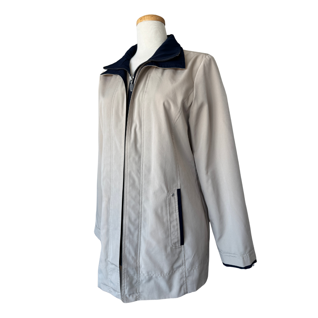 Liz Claiborne Taupe and Navy Chore Coat Barn Jacket | Small-Medium