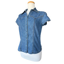 Load image into Gallery viewer, Faded Glory Short Sleeve Denim Blouse | Small-Medium
