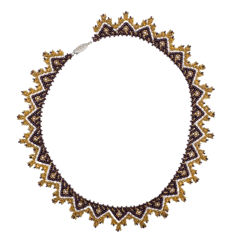 Vintage Brown and Yellow Geometric Beaded Statement Necklace