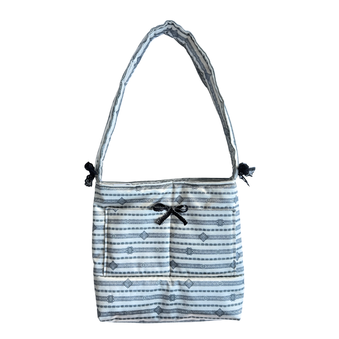 Recycled Satin and Black Bow Purse