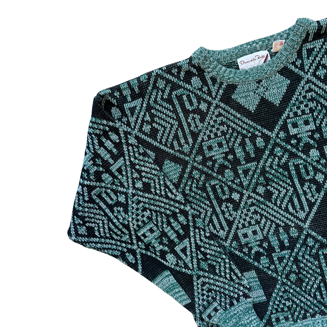 Men's Oscar De La Renta Green and Black Abstract Sweater | Large