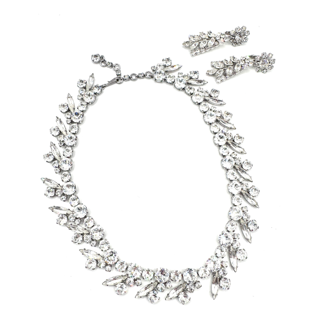 Vintage Sherman Ornate Crystal Necklace and Earring Set | 1950s-1960s