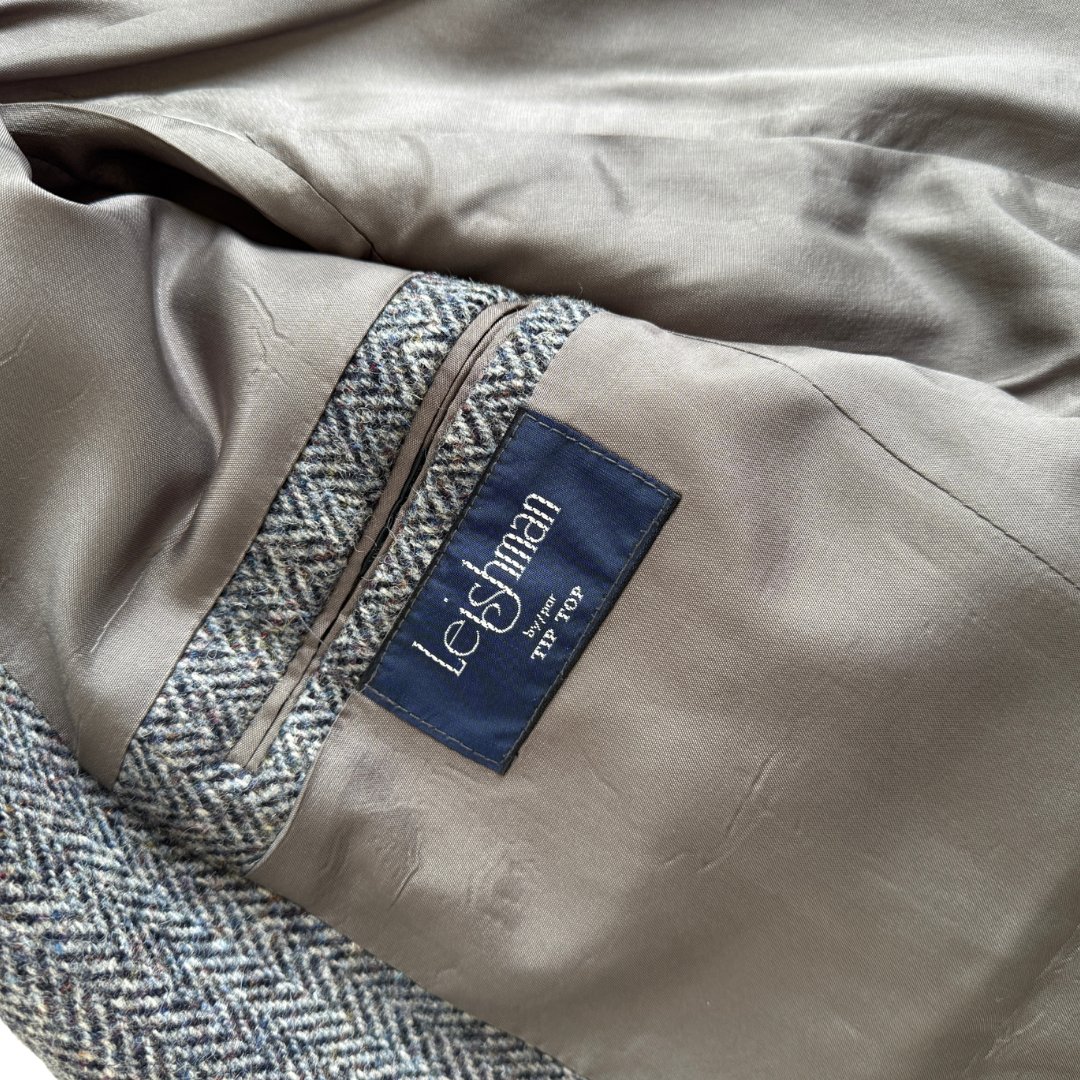 Men's Gray Harris Tweed Blazer with Suede Elbow Patches | Large