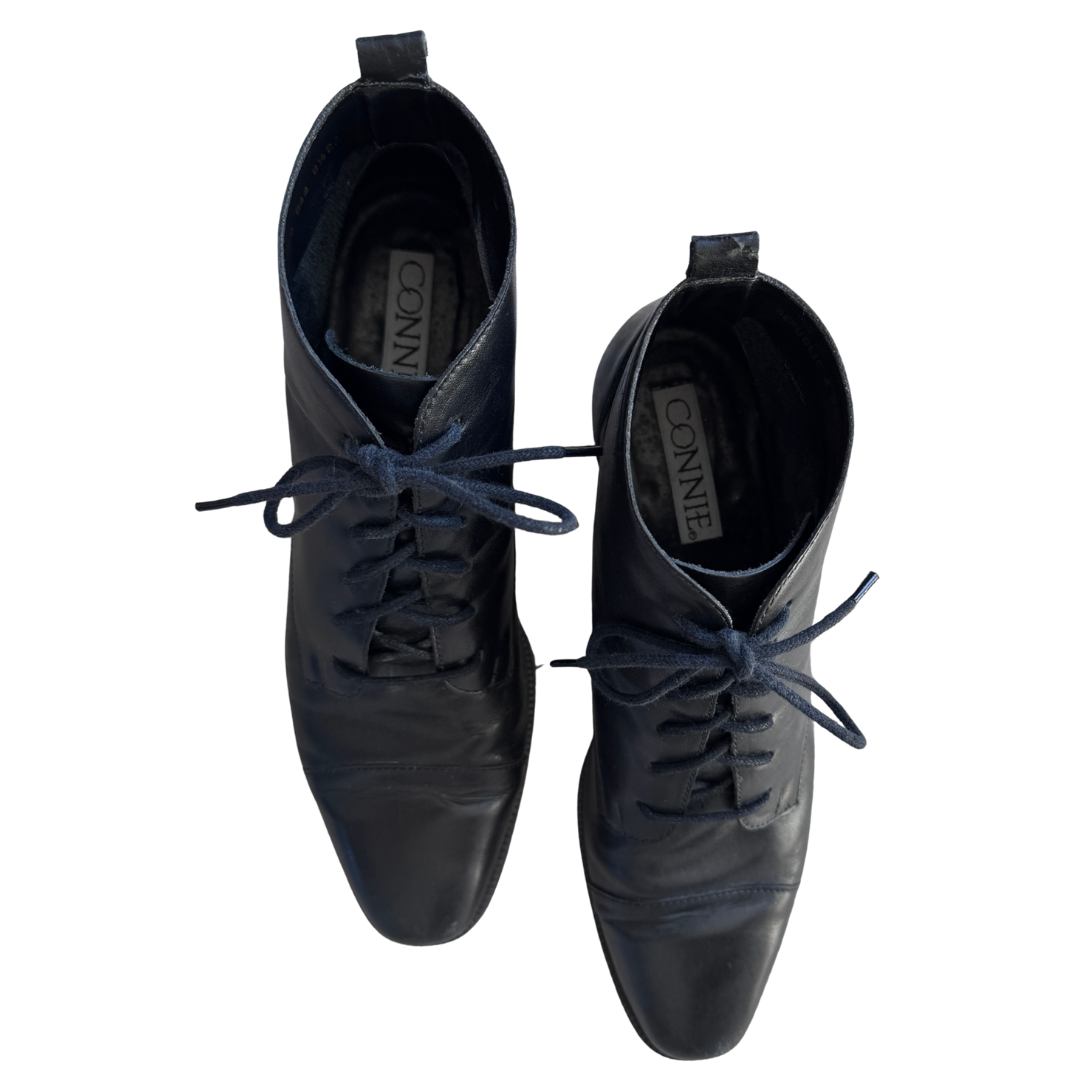 Connie Black Leather Square Toe Lace Up Ankle Boot | 8.5