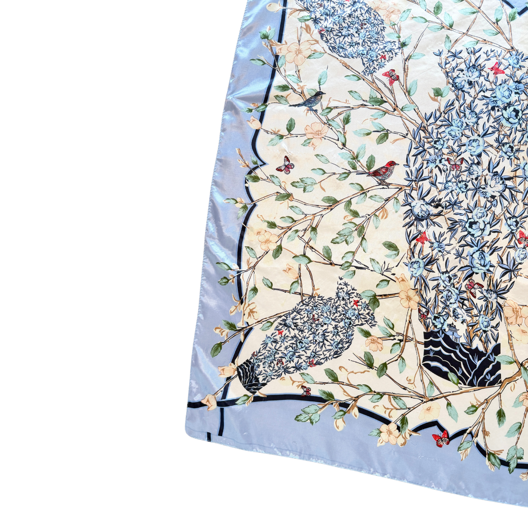 Square Scarf with Floral and Birds