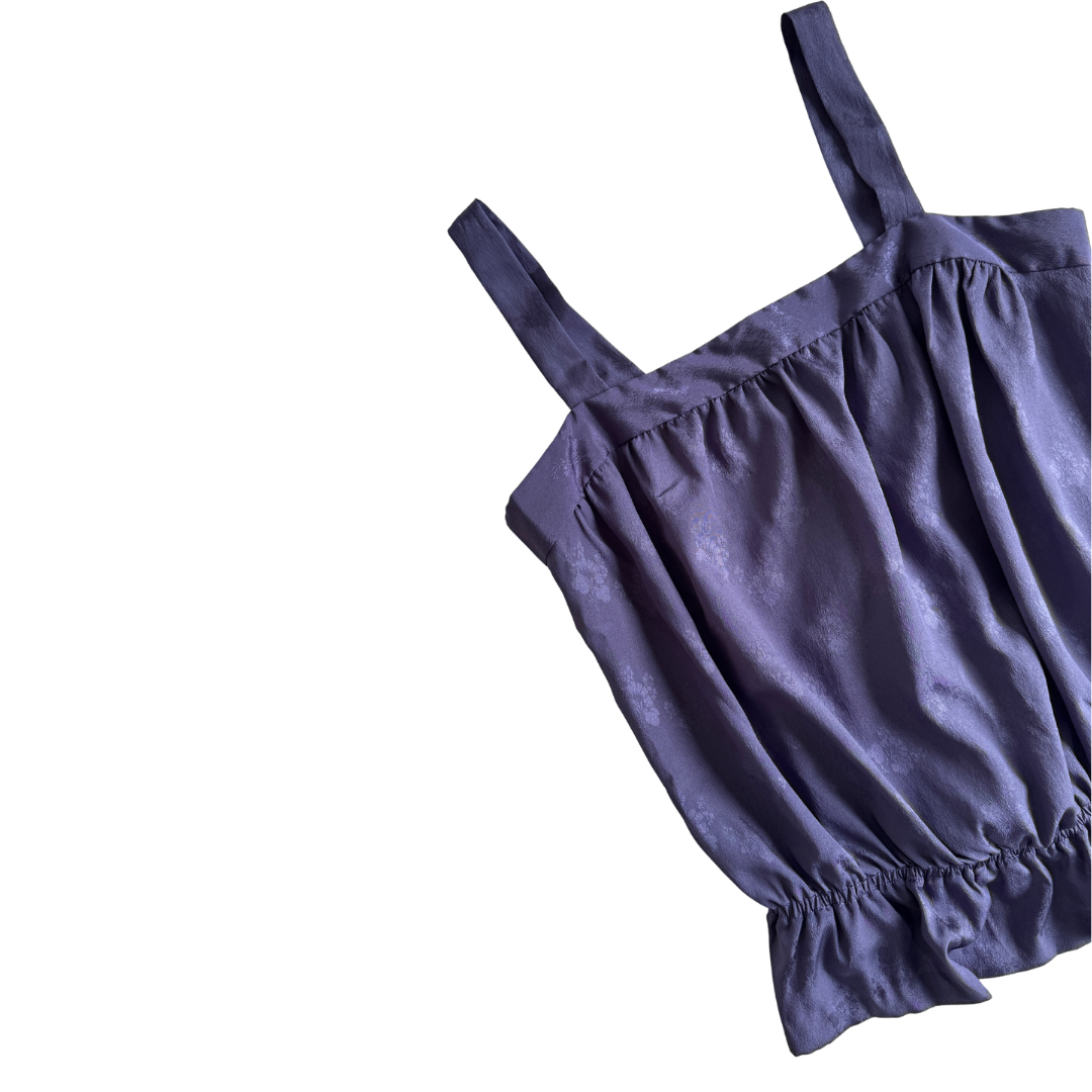 Purple Satin Floral Peplum Tank Top | Small