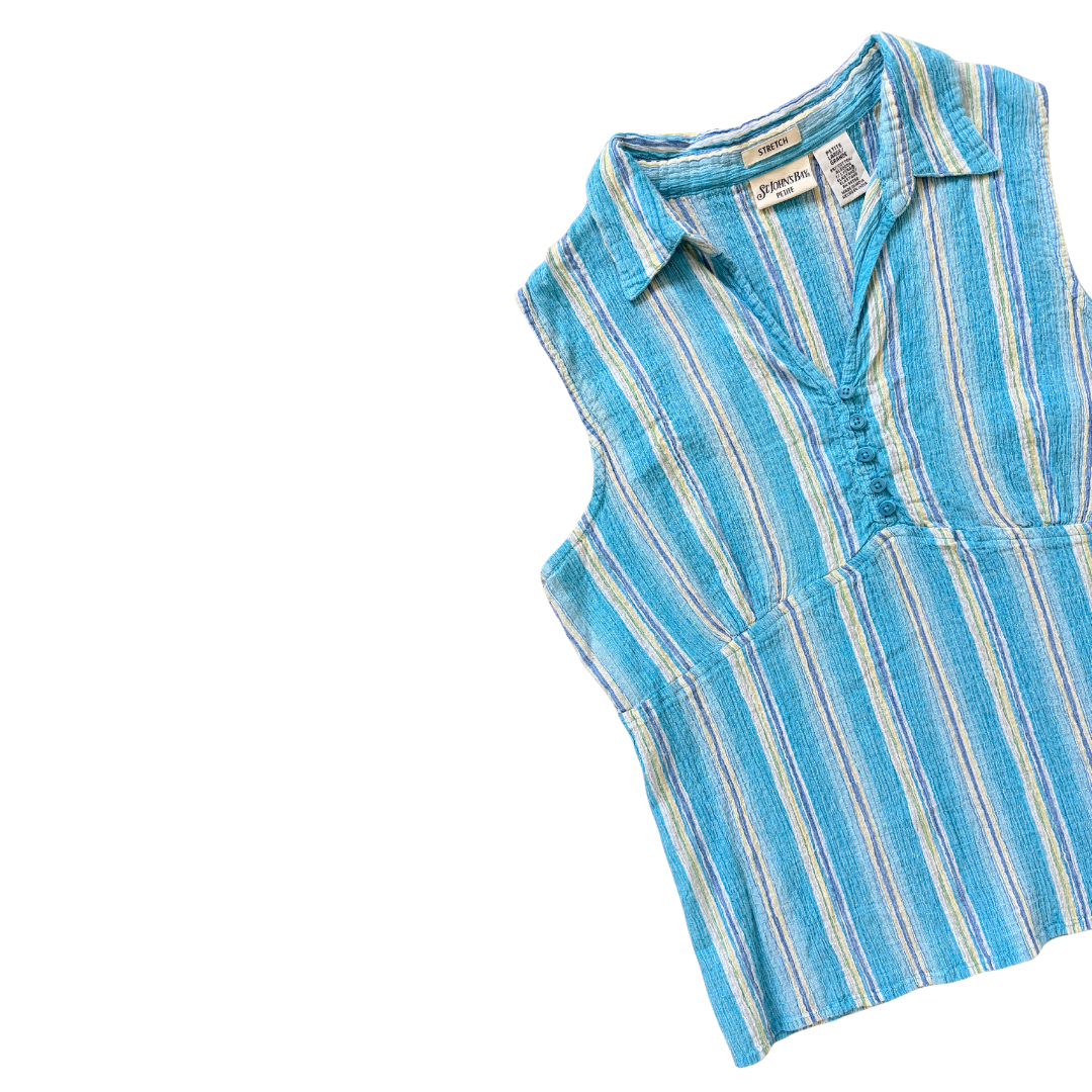 St. John's Bay Blue Striped Sleeveless Blouse | Large