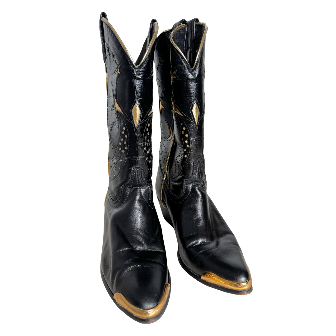 Laredo Black and Gold Leather Celestial Western Boots | 7 1/2 M