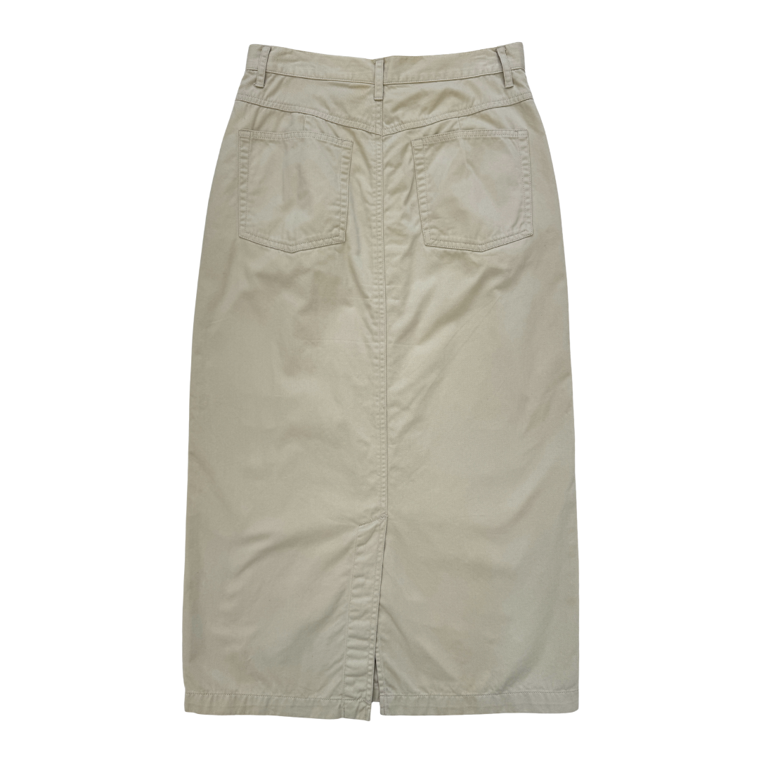 Eddie Bauer Beige Cotton Button Front Maxi Skirt | Medium