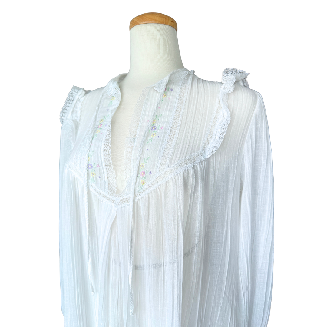 Barbizon Boutique Ruffle Collared Dress with Floral Embroidery | Medium-Large