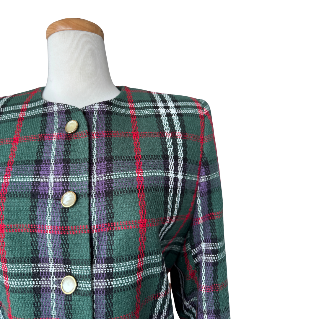 D'Allairds Green and Red Plaid Wool Blazer | Medium-Large