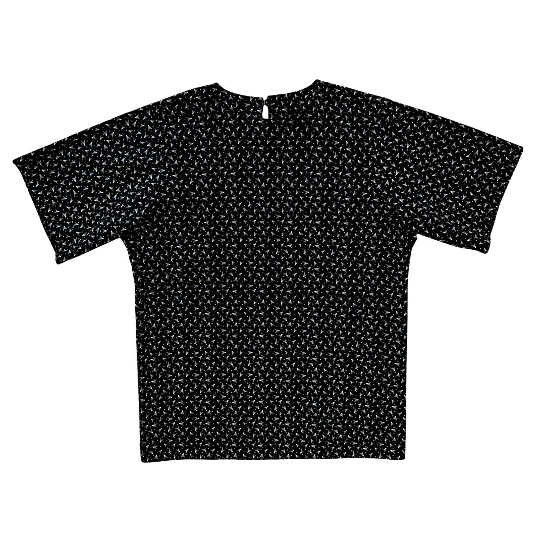 Vintage 80s Black Cotton T-Shirt with Geometric Print | Medium