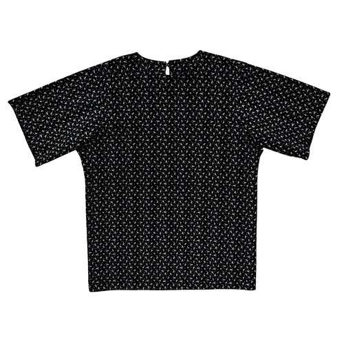 Vintage 80s Black Cotton T-Shirt with Geometric Print | Medium
