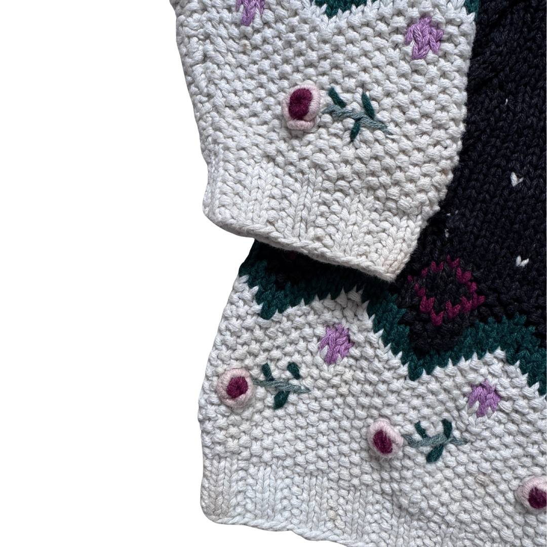 Paris Sport Club Black and Floral Knit Sweater | Small-Medium