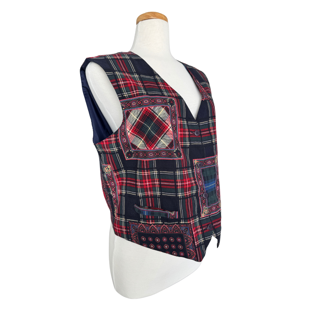 Plaid Patchwork Printed Vest | Medium-Large