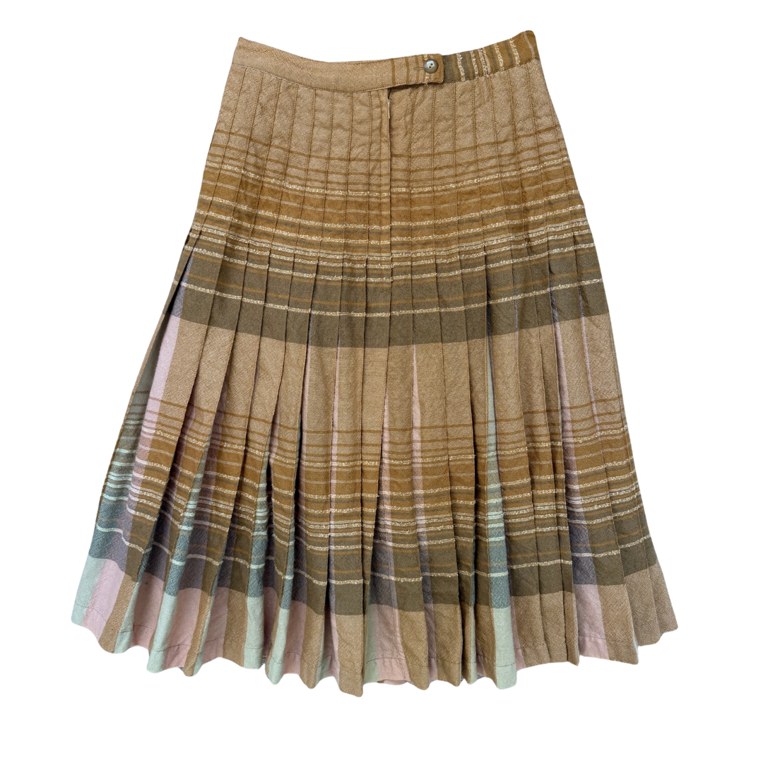Vintage 70s Highland Queen Pleated Plaid Wool Midi Skirt | Medium