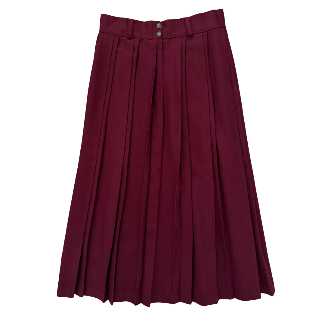 Vintage 80s Junior Executive Burgundy Pleated Maxi Skirt | Medium - Large