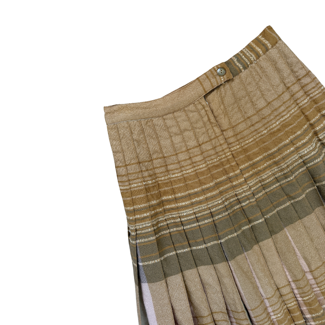 Highland Queen Pleated Plaid Wool Midi Skirt | Medium