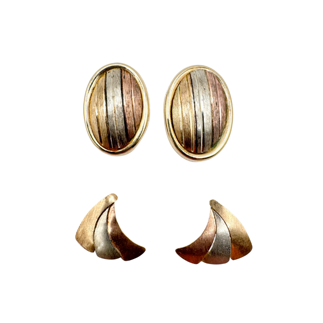 Vintage Gold, Copper and Silver Mixed Metal Stud Earring Set
