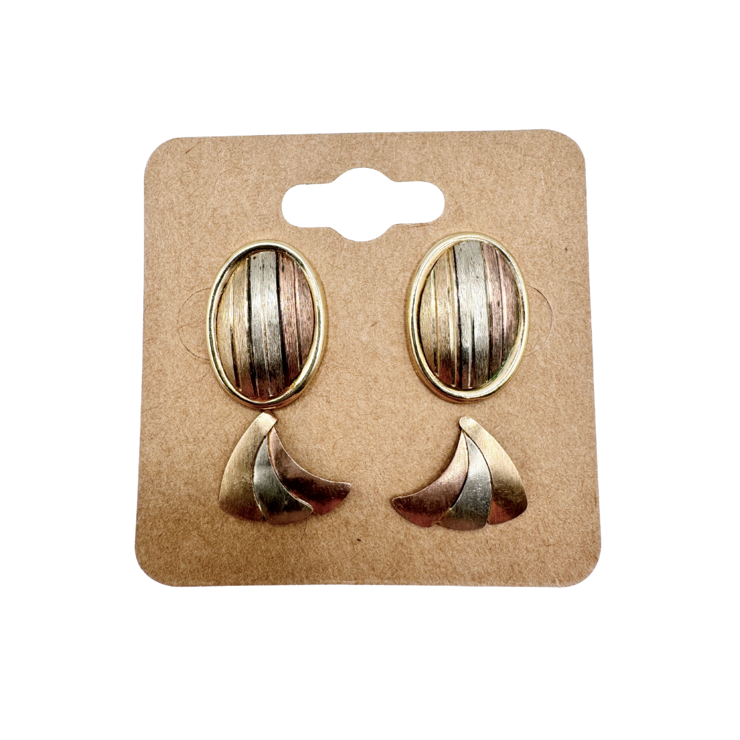 Gold, Copper and Silver Mixed Metal Stud Earring Set