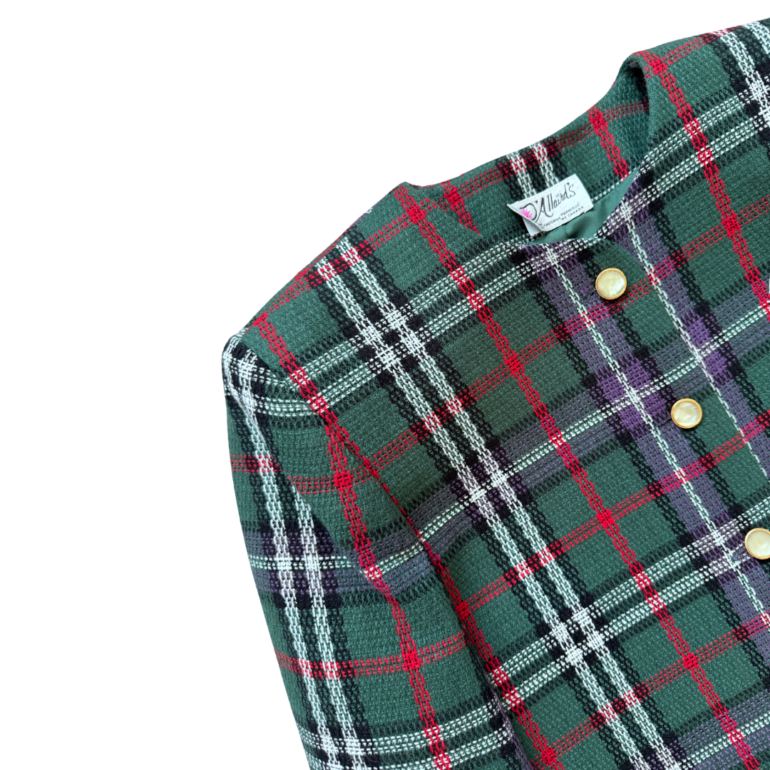 D'Allairds Green and Red Plaid Wool Blazer | Medium-Large