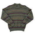 Vintage 1980s-1990s 100% Italian Wool Dark Geometric Knit Sweater Medium