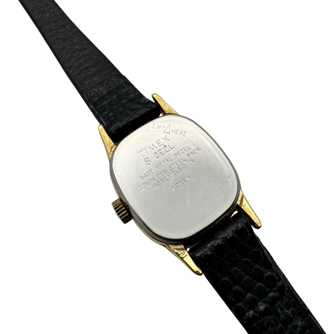 80s Timex S Cell Small Gold Watch with Snakeskin Leather Band