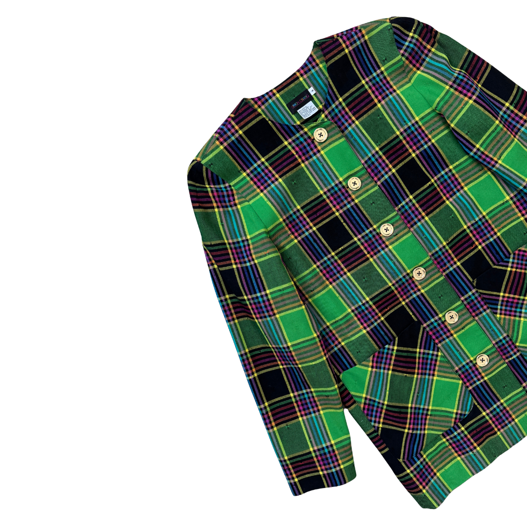 Simon Chang Neon Plaid Blazer | Medium-Large