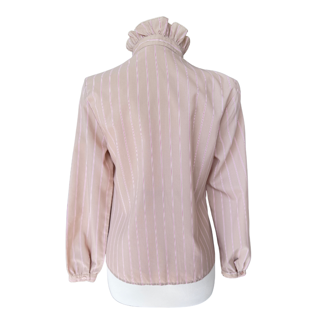 Chablis Beige and Red Striped Ruffle Collar Blouse | Medium